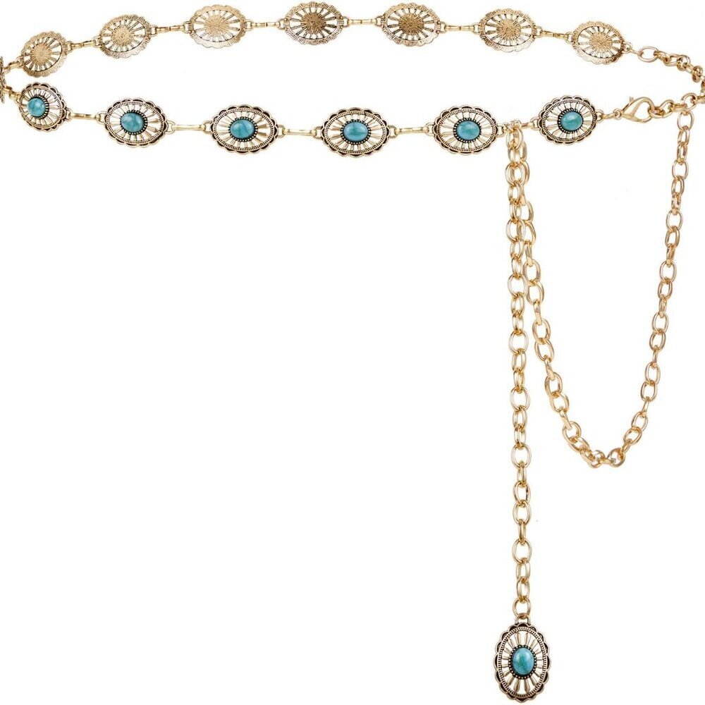 Metal Waist Chain Link Belt for Women Western Cowgirl Boho Turquoise Belts for D